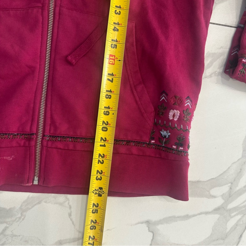 Driftwood Jacket Women Sz Medium Maroon Teddy Floral Embroidered Zip Up Hoodie - Picture 6 of 11